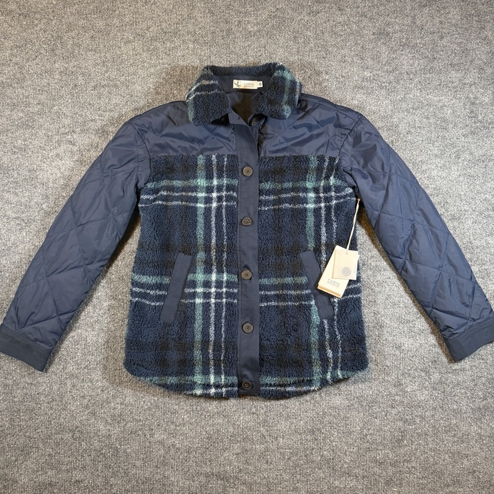 Carve Designs Vineyard Shacket Womens XXS Blue Plaid Sherpa Insulated Jacket NWT